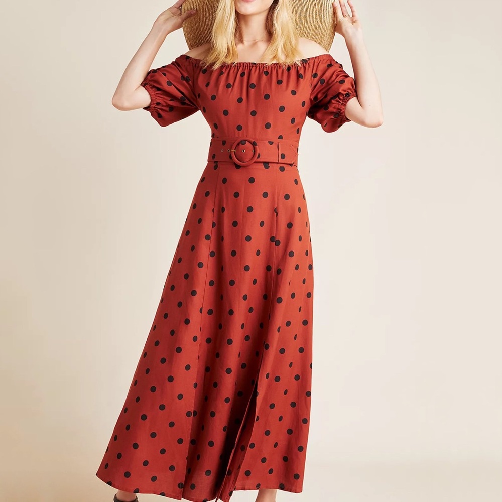 Anthropologie Lucienne Polka Dot Maxi Dress Petite - Picture 2 of 11